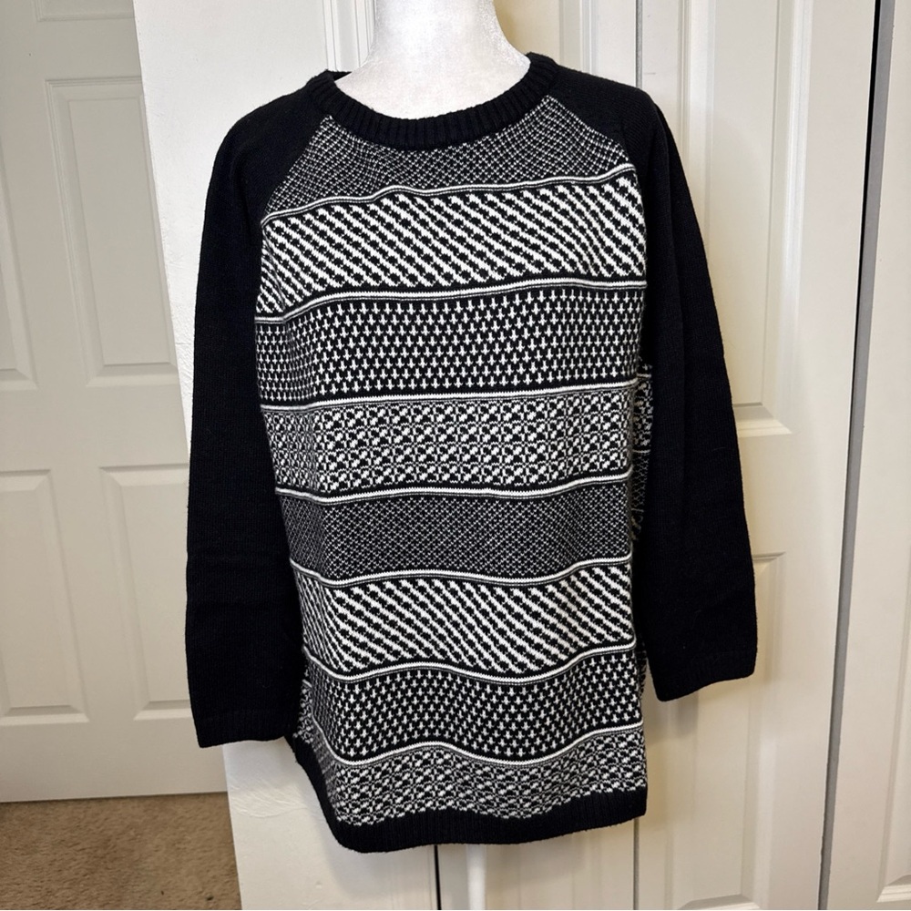 Talbots Women’s 2X Black White Isle Lambswool Pullover Long Sleeve Sweater